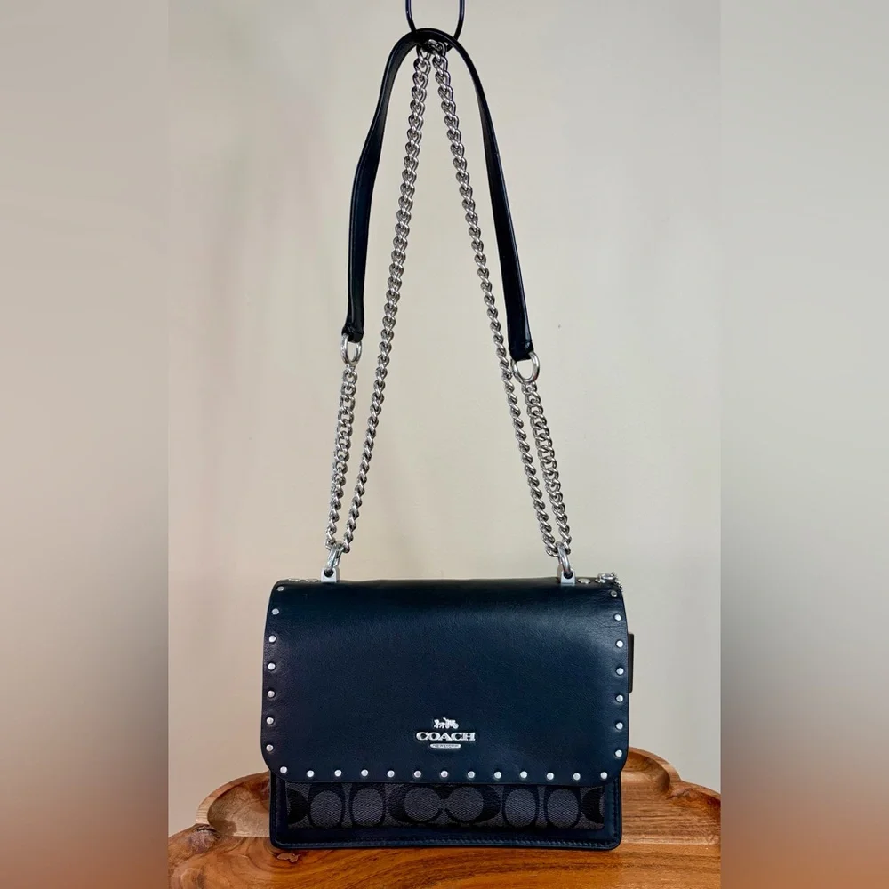Coach Klare Black Signature Leather Rivets Crossbody Shoulder Purse 90400 EUC